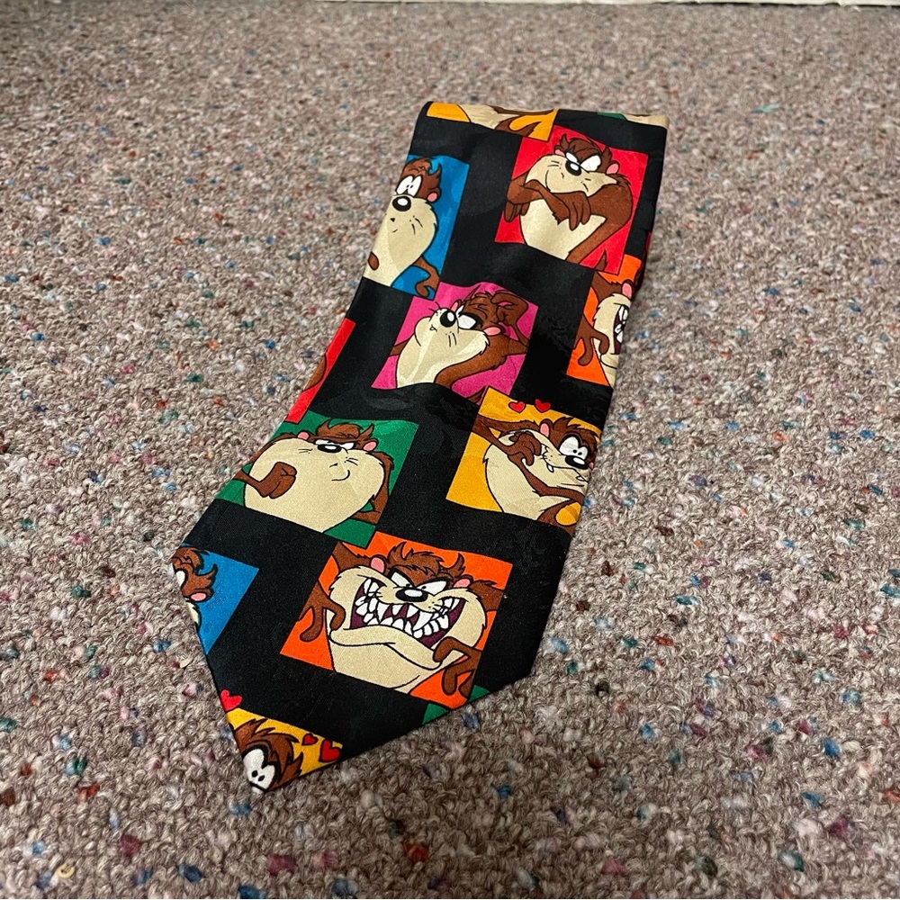 Vintage 1993 Looney Tunes Neck Tie Taz Tasmanian Devil Cartoon Black Neck Mania